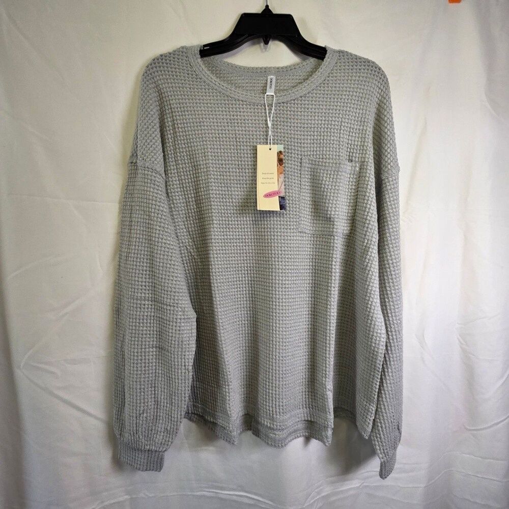 DOKOTOO Women's Waffle Knit Pullover Sweater Gray Size XL Long Sleeve